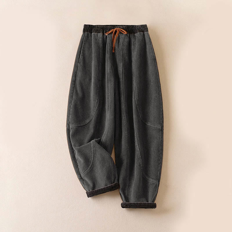 Pantaloni harem da donna in velluto a coste con contrasto di colore, foderati in pile termico e tasche, con Buddha Stones - Versione foderata in pile - Grigio - US16, UK/AU20, EU48 (3XL) - image 24
