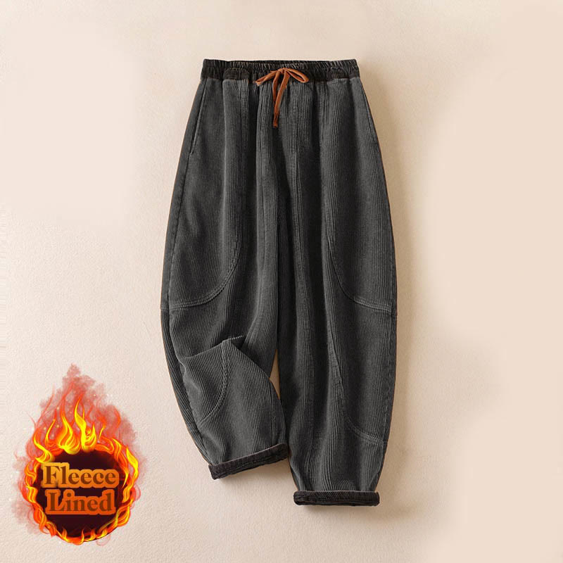 Pantaloni harem da donna in velluto a coste con contrasto di colore, foderati in pile termico e tasche, con Buddha Stones - image 26