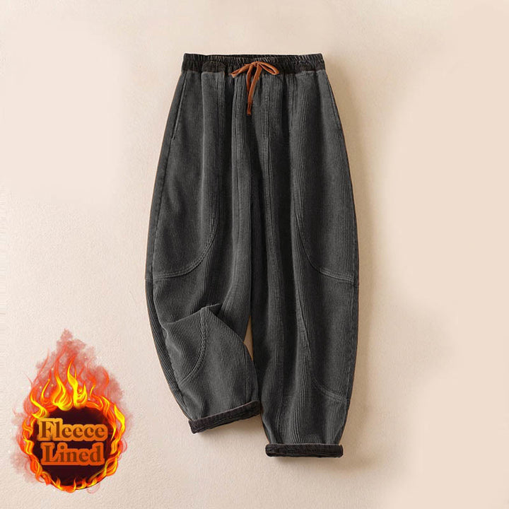 Pantaloni harem da donna in velluto a coste con contrasto di colore, foderati in pile termico e tasche, con Buddha Stones - image 26