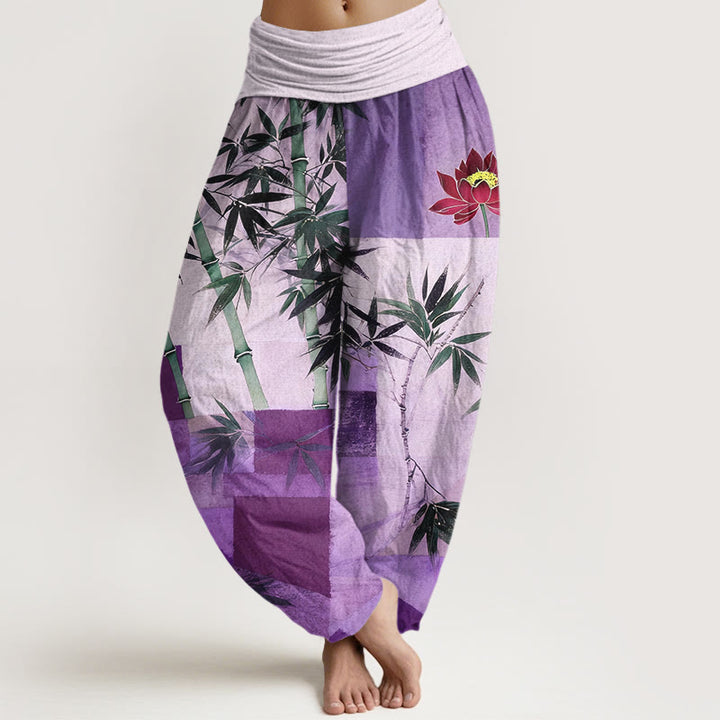 Buddha Stones Pantaloni harem da donna con elastico in vita, in cotone, con motivo geometrico di loto e bambù colorato - Viola medio - US16, UK/AU20, EU48 (3XL) - image 5