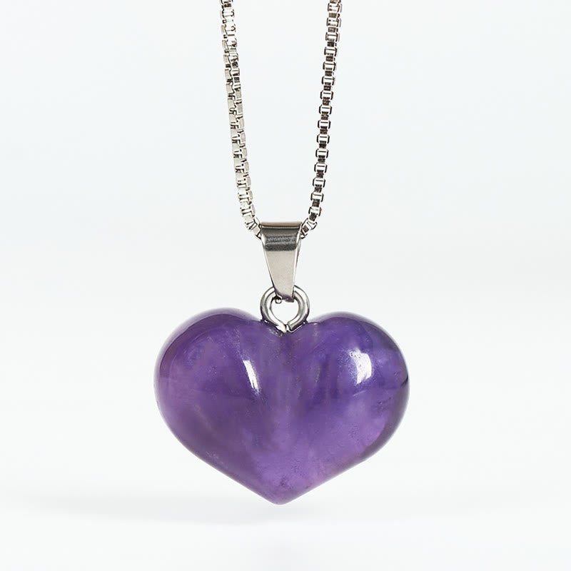 Collana con ciondolo a forma di cuore in Buddha Stones, ametista, topazio, cristallo rosa, opale, occhio di tigre, cristallo bianco, diaspro rosso, amazzonite, avventurina verde, ossidiana nera, citrino. - Ametista - image 1