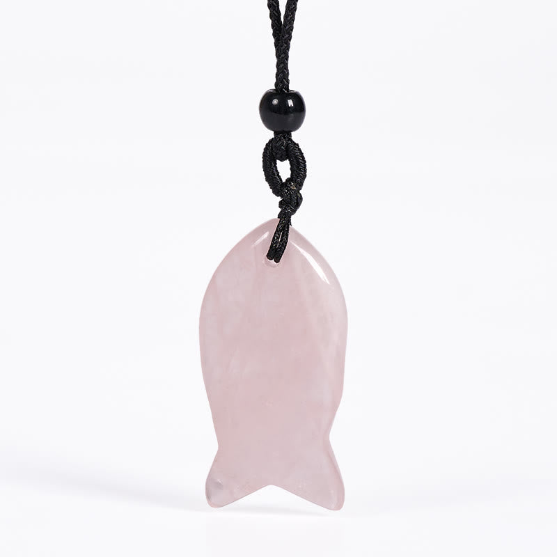 Collana con ciondolo Buddha Stones Koi Fish, cristallo rosa, agata indiana, ametista, topazio, diaspro rosso, calore e successo - Cristallo rosa - image 1