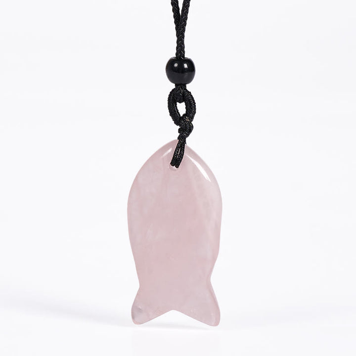 Collana con ciondolo Buddha Stones Koi Fish, cristallo rosa, agata indiana, ametista, topazio, diaspro rosso, calore e successo - Cristallo rosa - image 1