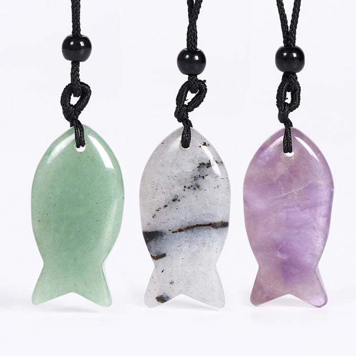 Collana con ciondolo Buddha Stones Koi Fish, cristallo rosa, agata indiana, ametista, topazio, diaspro rosso, calore e successo - image 0