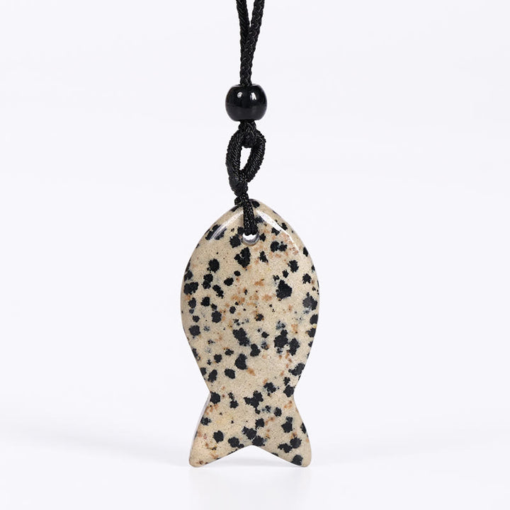 Collana con ciondolo Buddha Stones Koi Fish, cristallo rosa, agata indiana, ametista, topazio, diaspro rosso, calore e successo - Diaspro dalmata - image 34
