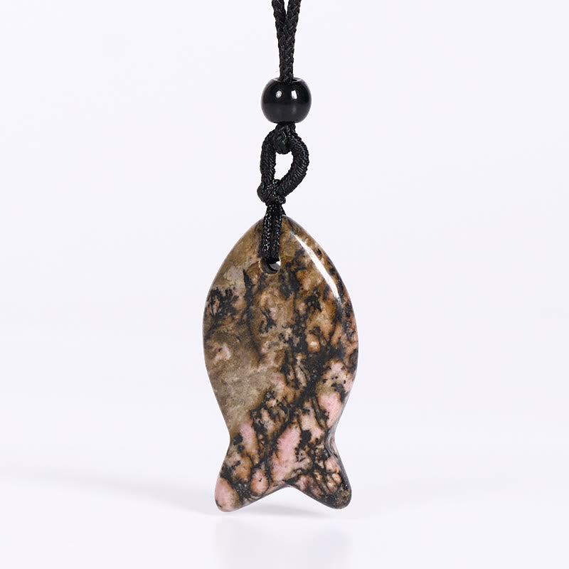 Collana con ciondolo Buddha Stones Koi Fish, cristallo rosa, agata indiana, ametista, topazio, diaspro rosso, calore e successo - Rodonite - image 26