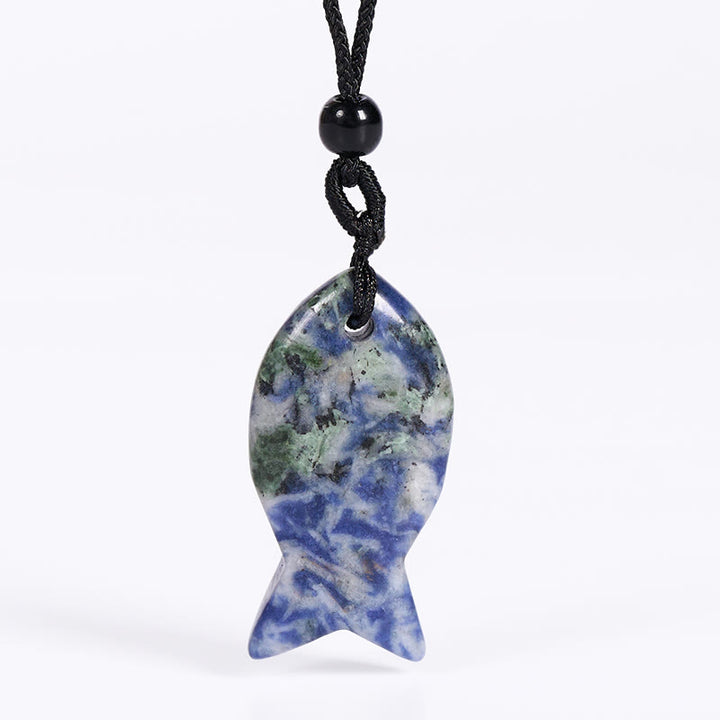 Collana con ciondolo Buddha Stones Koi Fish, cristallo rosa, agata indiana, ametista, topazio, diaspro rosso, calore e successo - Diaspro macchiato blu - image 39