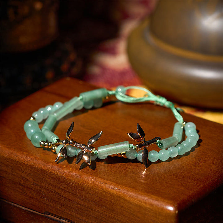 Bracciale Buddha Stones Bamboo Design a doppio strato in avventurina verde per forza ed equilibrio - image 2