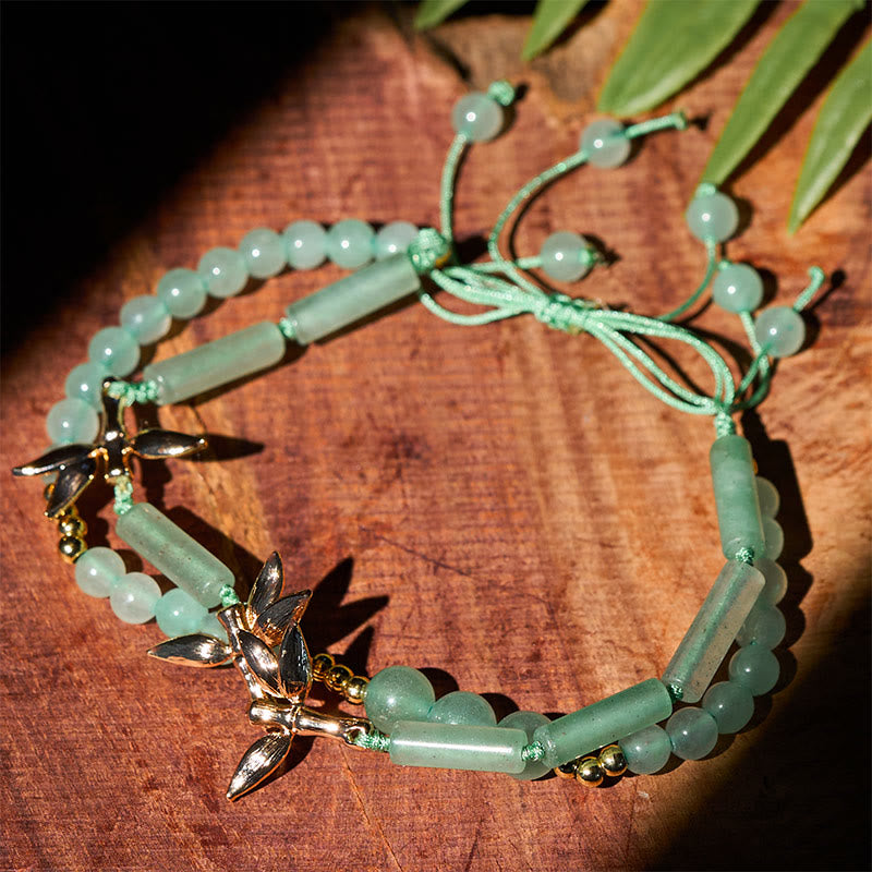 Bracciale Buddha Stones Bamboo Design a doppio strato in avventurina verde per forza ed equilibrio - image 1