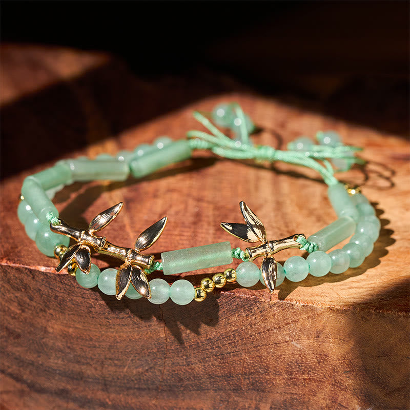Bracciale Buddha Stones Bamboo Design a doppio strato in avventurina verde per forza ed equilibrio - Avventurina verde (circonferenza del polso: 15-17 cm) - image 0