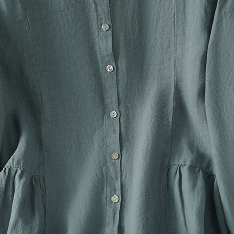 Buddha Stones Camicia da donna in cotone con bottoni, a maniche lunghe, modello patchwork semplice, stile pendolarismo autunnale - image 22