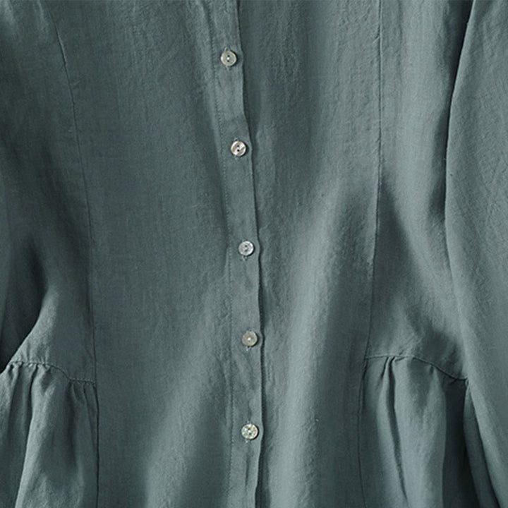 Buddha Stones Camicia da donna in cotone con bottoni, a maniche lunghe, modello patchwork semplice, stile pendolarismo autunnale - image 22