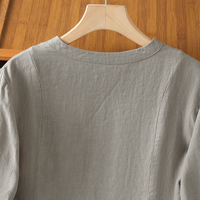 Buddha Stones Camicia da donna in cotone con bottoni, a maniche lunghe, modello patchwork semplice, stile pendolarismo autunnale - image 12