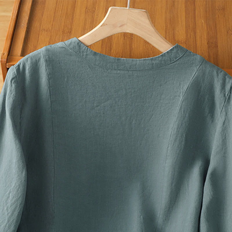 Buddha Stones Camicia da donna in cotone con bottoni, a maniche lunghe, modello patchwork semplice, stile pendolarismo autunnale - image 21