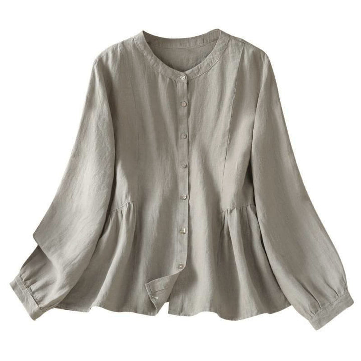 Buddha Stones Camicia da donna in cotone con bottoni, a maniche lunghe, modello patchwork semplice, stile pendolarismo autunnale - image 17