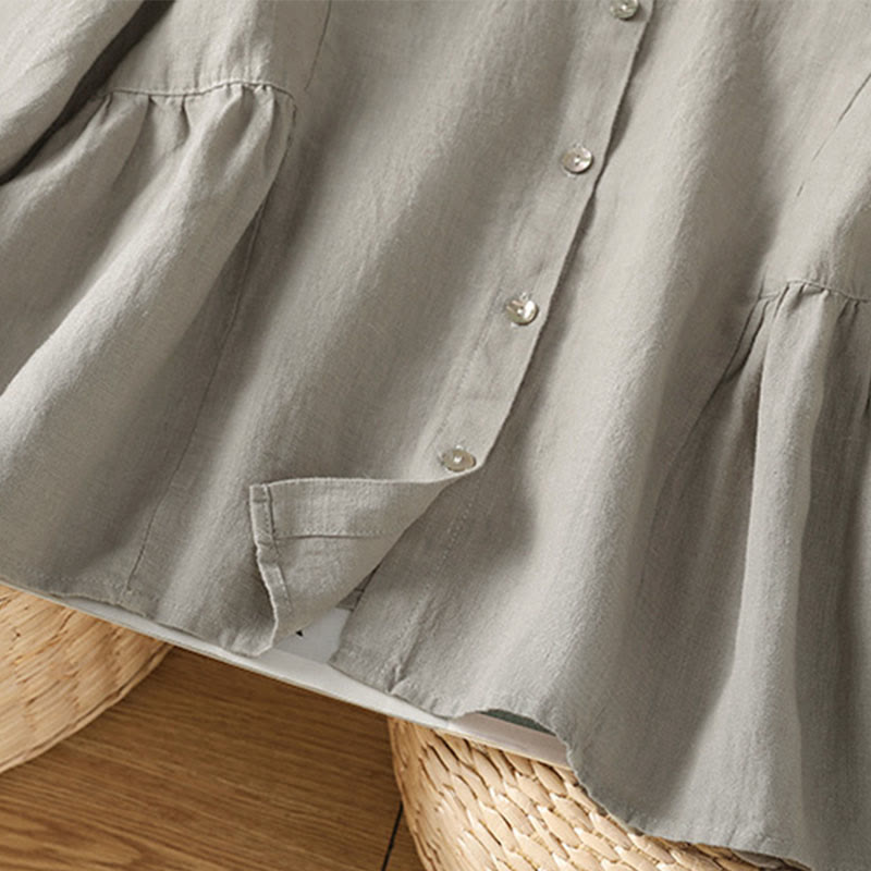 Buddha Stones Camicia da donna in cotone con bottoni, a maniche lunghe, modello patchwork semplice, stile pendolarismo autunnale - image 16