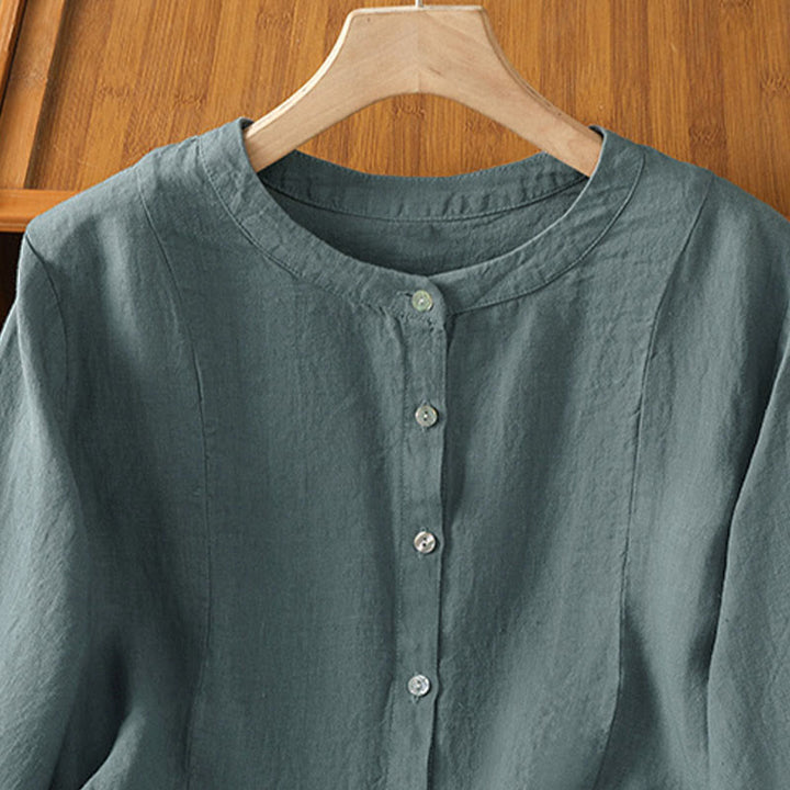 Buddha Stones Camicia da donna in cotone con bottoni, a maniche lunghe, modello patchwork semplice, stile pendolarismo autunnale - image 20