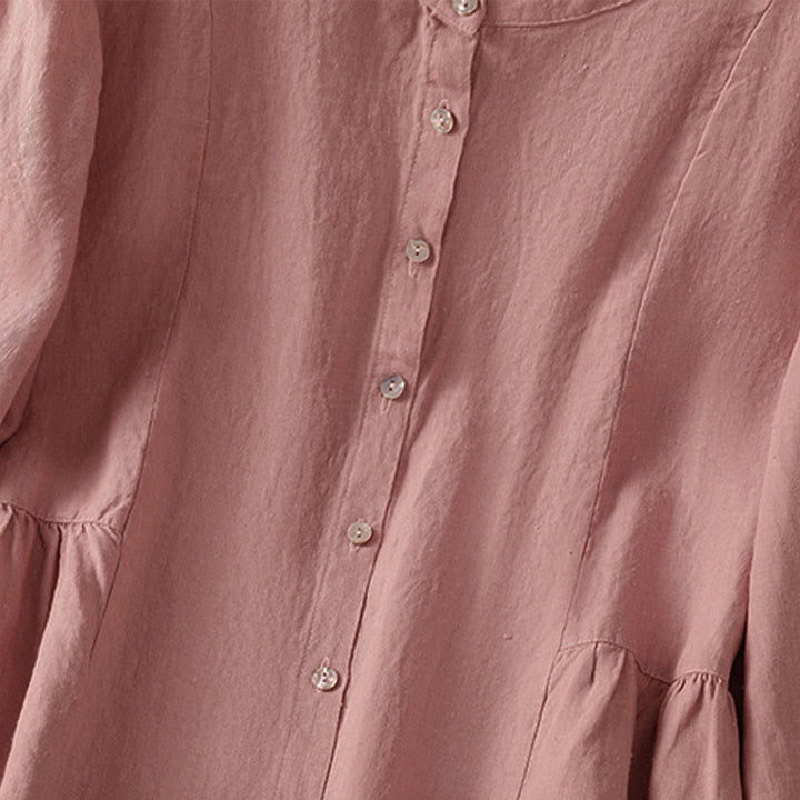 Buddha Stones Camicia da donna in cotone con bottoni, a maniche lunghe, modello patchwork semplice, stile pendolarismo autunnale - image 5