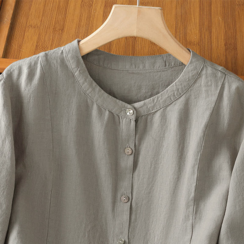 Buddha Stones Camicia da donna in cotone con bottoni, a maniche lunghe, modello patchwork semplice, stile pendolarismo autunnale - image 11