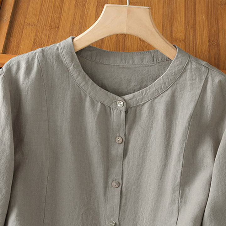 Buddha Stones Camicia da donna in cotone con bottoni, a maniche lunghe, modello patchwork semplice, stile pendolarismo autunnale - image 11