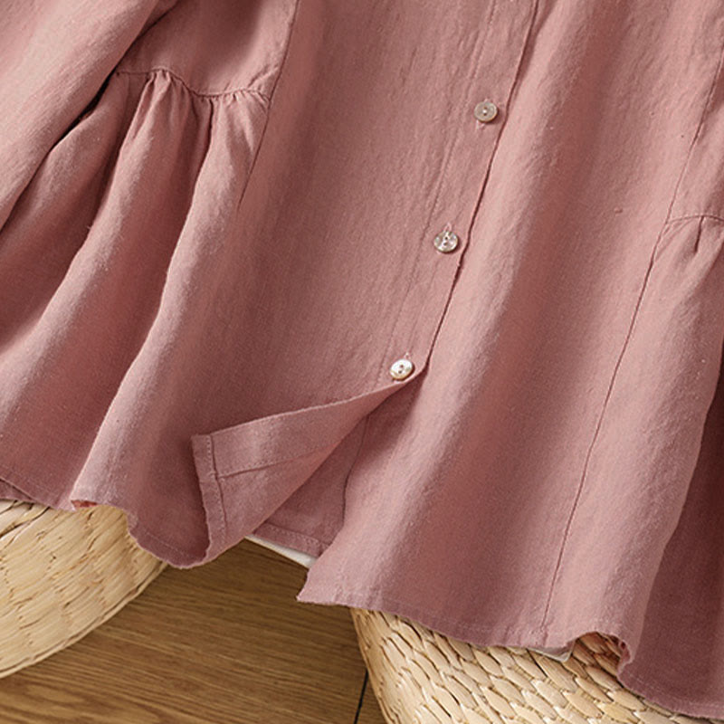 Buddha Stones Camicia da donna in cotone con bottoni, a maniche lunghe, modello patchwork semplice, stile pendolarismo autunnale - image 8