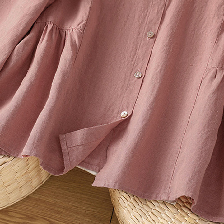 Buddha Stones Camicia da donna in cotone con bottoni, a maniche lunghe, modello patchwork semplice, stile pendolarismo autunnale - image 8