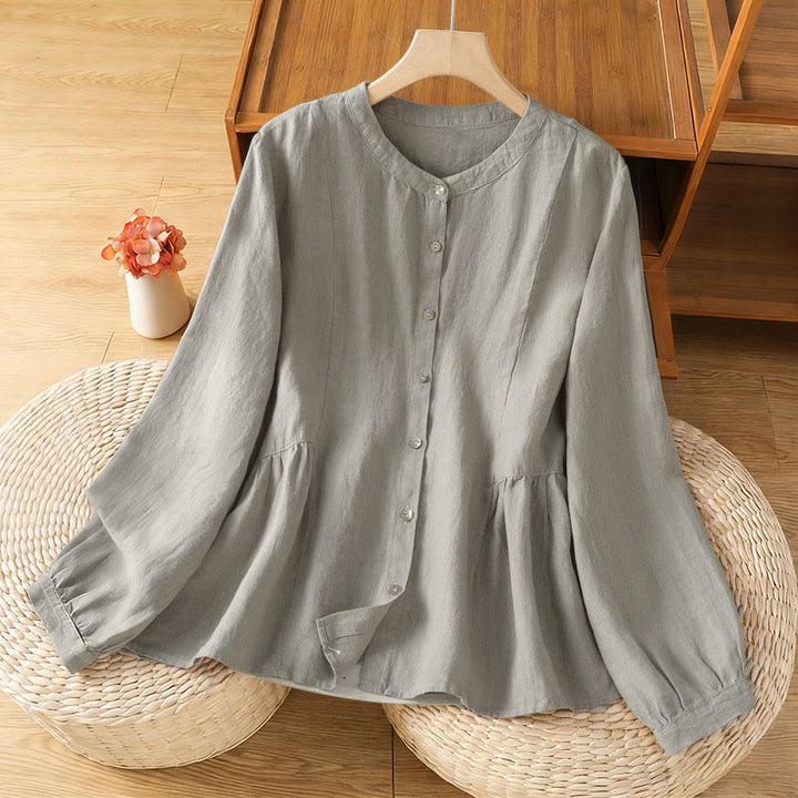 Buddha Stones Camicia da donna in cotone con bottoni, a maniche lunghe, modello patchwork semplice, stile pendolarismo autunnale - Argento - US8-10, UK/AU12-14, EU40-42 (2XL) - image 9