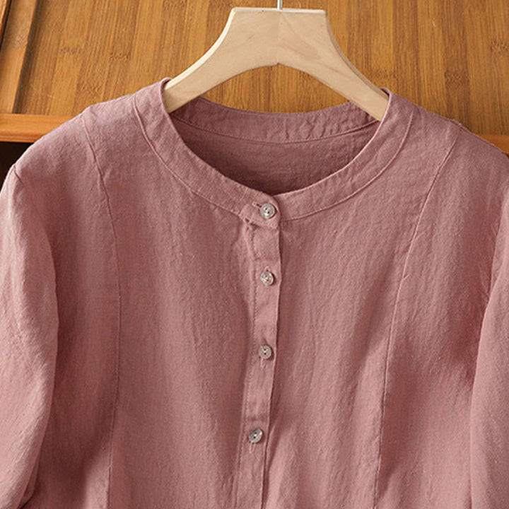 Buddha Stones Camicia da donna in cotone con bottoni, a maniche lunghe, modello patchwork semplice, stile pendolarismo autunnale - image 2