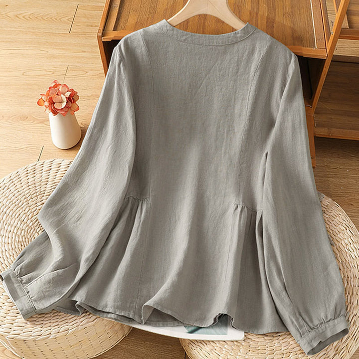 Buddha Stones Camicia da donna in cotone con bottoni, a maniche lunghe, modello patchwork semplice, stile pendolarismo autunnale - image 10