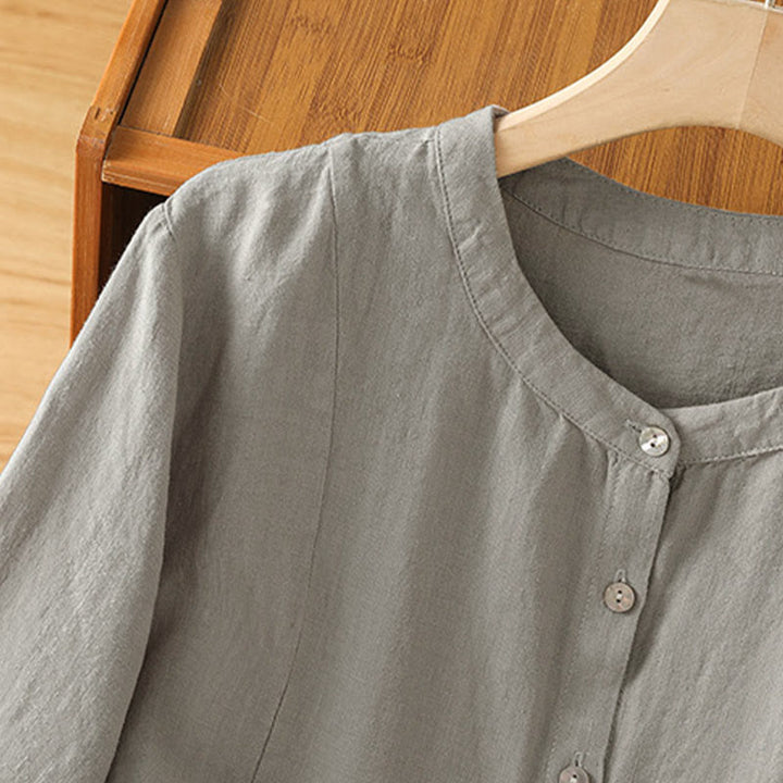 Buddha Stones Camicia da donna in cotone con bottoni, a maniche lunghe, modello patchwork semplice, stile pendolarismo autunnale - image 13