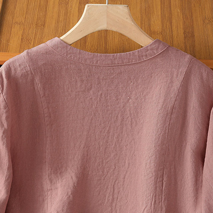 Buddha Stones Camicia da donna in cotone con bottoni, a maniche lunghe, modello patchwork semplice, stile pendolarismo autunnale - image 3