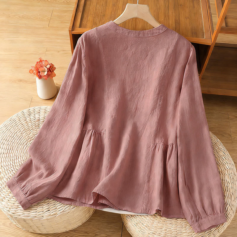 Buddha Stones Camicia da donna in cotone con bottoni, a maniche lunghe, modello patchwork semplice, stile pendolarismo autunnale - image 1