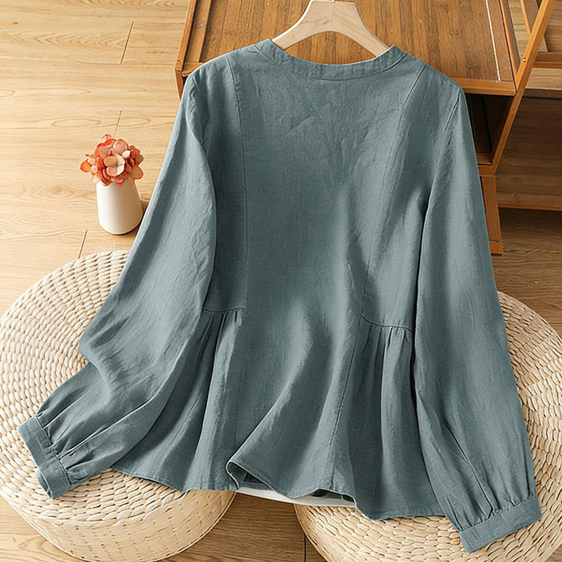 Buddha Stones Camicia da donna in cotone con bottoni, a maniche lunghe, modello patchwork semplice, stile pendolarismo autunnale - image 19