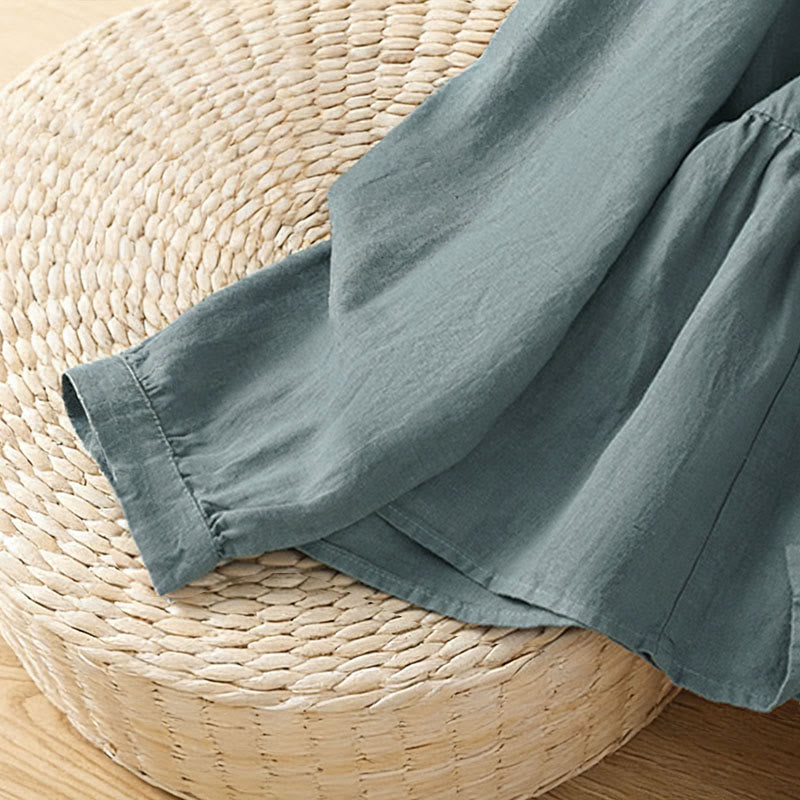 Buddha Stones Camicia da donna in cotone con bottoni, a maniche lunghe, modello patchwork semplice, stile pendolarismo autunnale - image 23