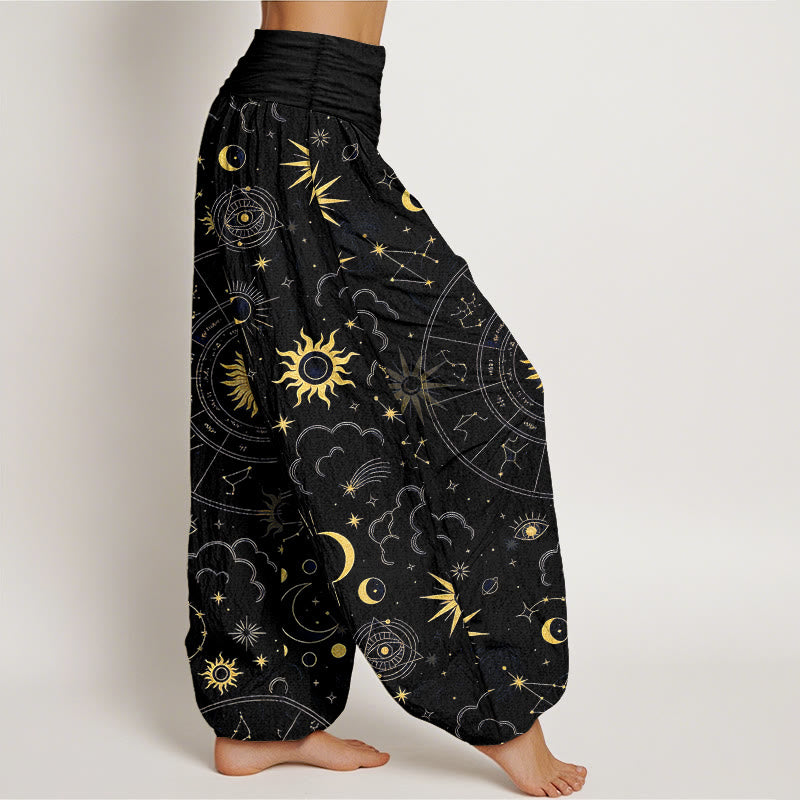 Buddha Stones Pantaloni harem da donna in cotone con elastico in vita, motivo sole, luna, stelle, costellazioni e nuvole - image 7