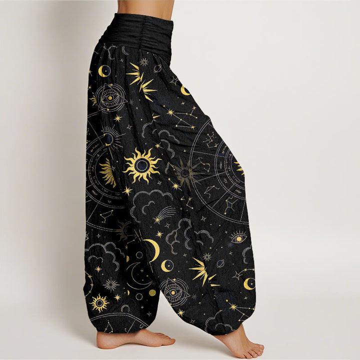 Buddha Stones Pantaloni harem da donna in cotone con elastico in vita, motivo sole, luna, stelle, costellazioni e nuvole - image 7