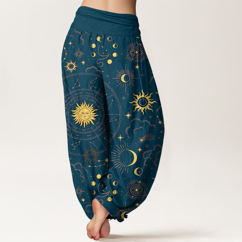 Buddha Stones Pantaloni harem da donna in cotone con elastico in vita, motivo sole, luna, stelle, costellazioni e nuvole - image 9
