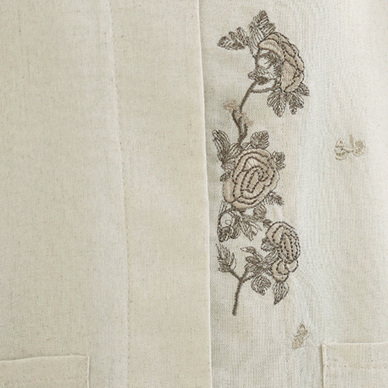 Buddha Stones Camicia da donna in cotone con maniche a tre quarti, motivo floreale ricamato e tasche - image 14