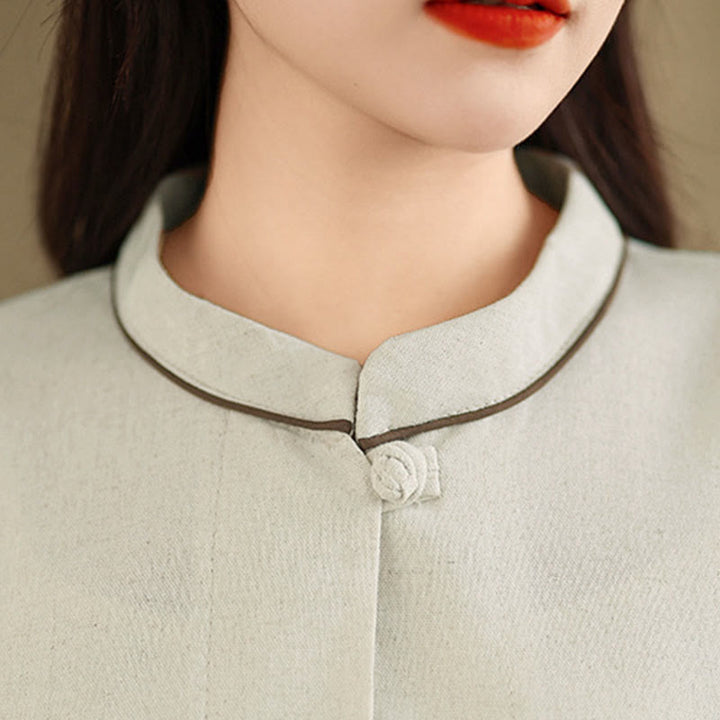 Buddha Stones Camicia da donna in cotone con maniche a tre quarti, motivo floreale ricamato e tasche - image 13