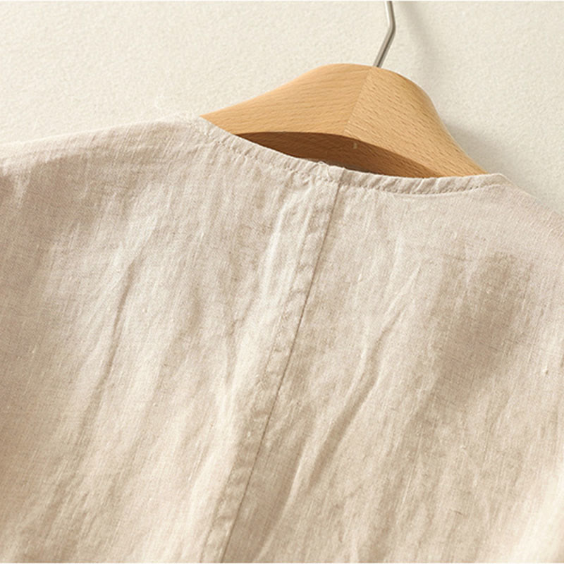 Buddha Stones Camicia da donna a maniche corte con scollo a V, tinta unita, design semplice, bottoni - image 7