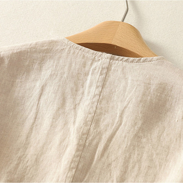 Buddha Stones Camicia da donna a maniche corte con scollo a V, tinta unita, design semplice, bottoni - image 7