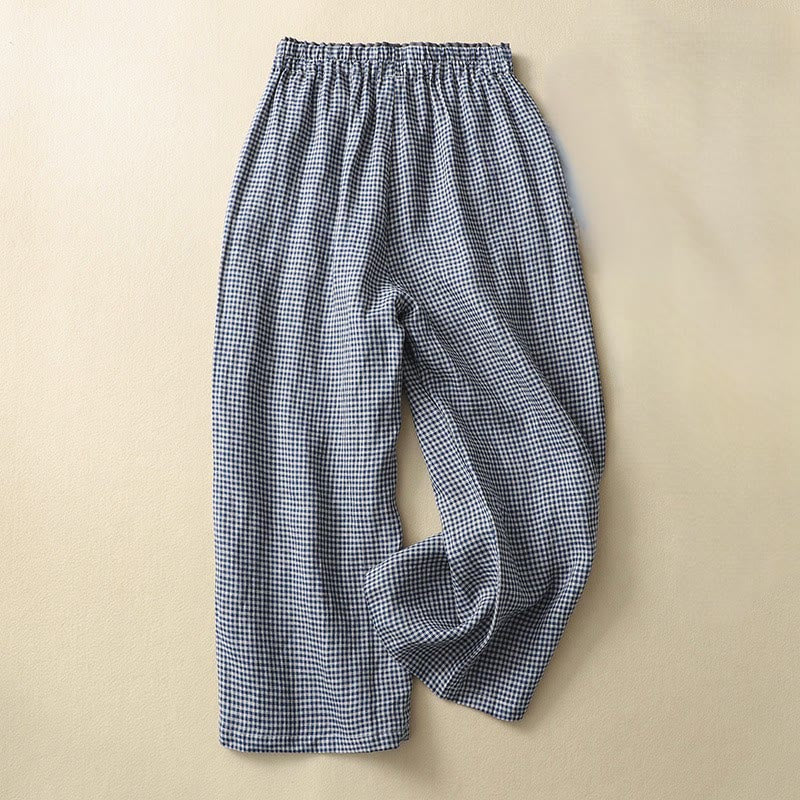 Pantaloni da donna in lino e cotone a gamba larga con tasche, modello casual a quadri Buddha Stones Commute, lunghezza 7-8 - Marina - US8-10, UK/AU12-14, EU40-42 (2XL) - image 0