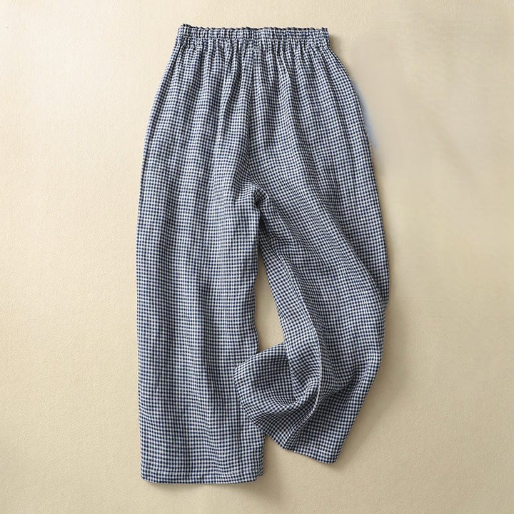 Pantaloni da donna in lino e cotone a gamba larga con tasche, modello casual a quadri Buddha Stones Commute, lunghezza 7-8 - Marina - US8-10, UK/AU12-14, EU40-42 (2XL) - image 0