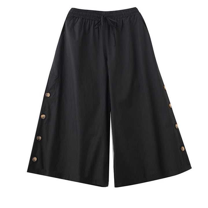 Buddha Stones Pantaloni Capri a gamba larga da donna con tasche e design laterale abbottonato semplice - image 9