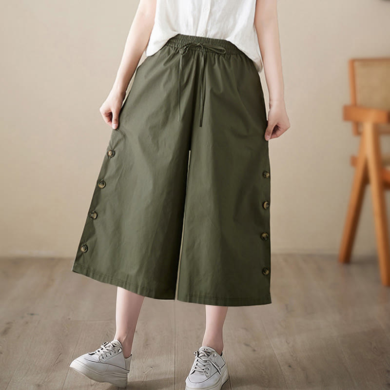 Buddha Stones Pantaloni Capri a gamba larga da donna con tasche e design laterale abbottonato semplice - image 12