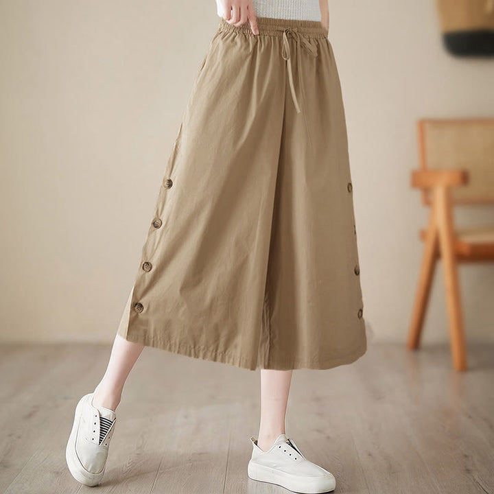 Buddha Stones Pantaloni Capri a gamba larga da donna con tasche e design laterale abbottonato semplice - image 16