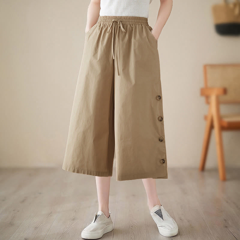 Buddha Stones Pantaloni Capri a gamba larga da donna con tasche e design laterale abbottonato semplice - BurlyWood - US8-10, UK/AU12-14, EU40-42 (2XL) - image 14