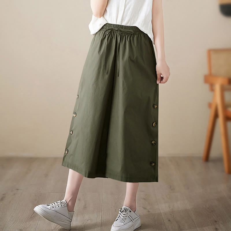 Buddha Stones Pantaloni Capri a gamba larga da donna con tasche e design laterale abbottonato semplice - image 11