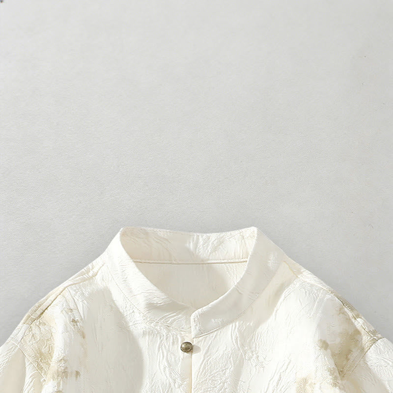 Buddha Stones Camicia da uomo in cotone a mezza manica con bottoni e motivo Bagua in jacquard testurizzato - image 3