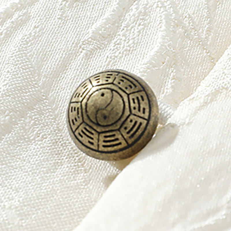 Buddha Stones Camicia da uomo in cotone a mezza manica con bottoni e motivo Bagua in jacquard testurizzato - image 4